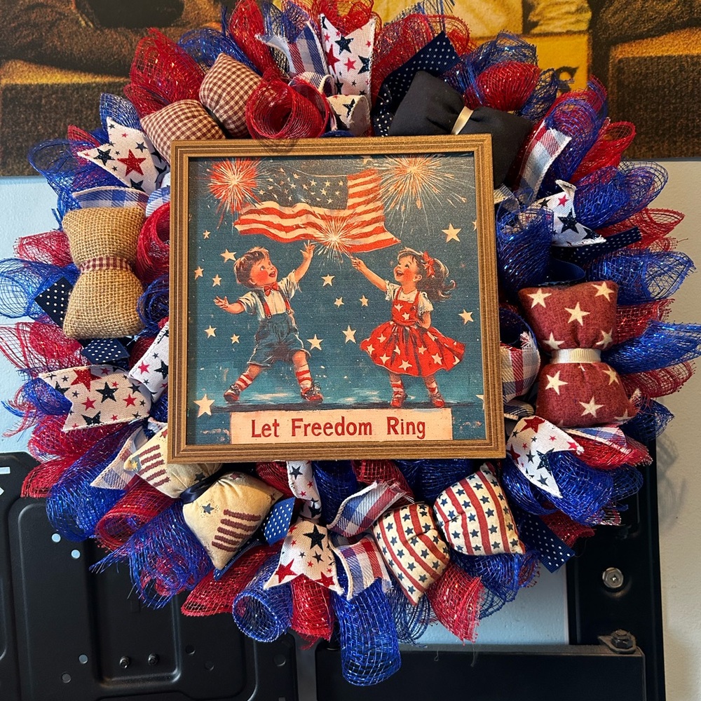 Let Freedom Ring Patriotic Holiday Wreath - Red, White & Blue